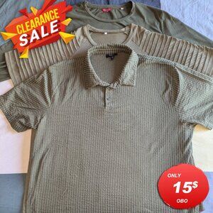 Multiple (3) Navy Green Men's Shirts Solid Color